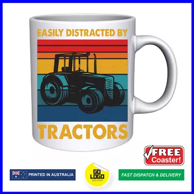 $24.95 • Buy Cool Coffee Mug EASILY DISTRACTED BY TRACTORS Farm Dad Joke Kids Cup Funny Gift