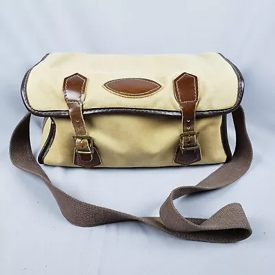 Vtg Canvas SLR Camera Bag Shoulder Strap Adjustable Compartments Leather Straps • $27.95