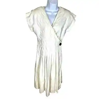 Lanvin Vintage 70's Ivory Short Sleeve Wrap Mini Dress Women's Size 12 • $74.70