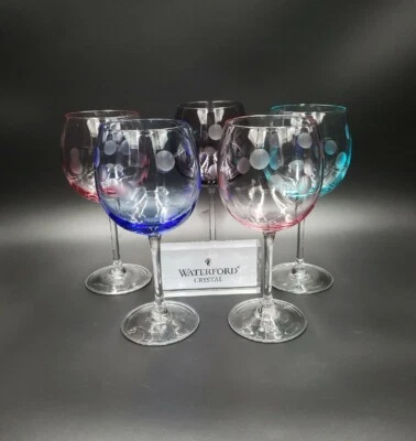 $148.88 • Buy Waterford Crystal POLKA DOT Set/5 Balloon Wine/Water Glasses EXCELLENT