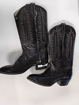 Dan Post Men's Black Leather Milwaukee White Embroidery Pull-on Cowboy Boot Sz 8 • $18