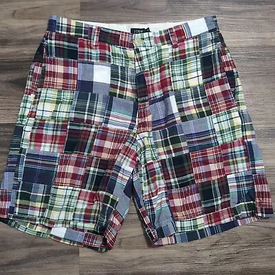 Men J. Crew Madras Plaid Patchwork Bermuda Shorts Size 32x8  Inseam Preppy • $17.45