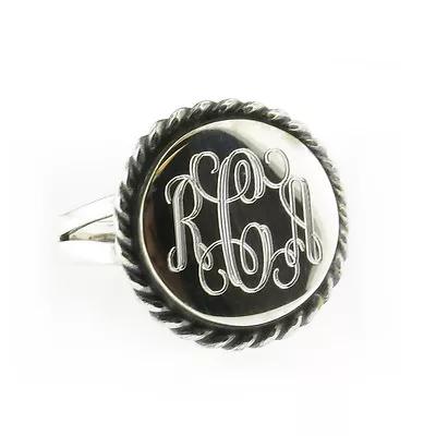 925 Sterling Silver Monogram Engravable Round With Rope Edge Signet Ring • $22.99