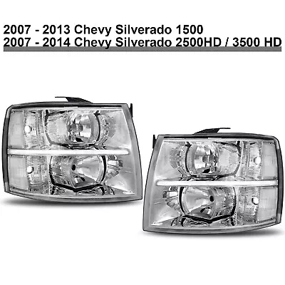 Pair Chrome Headlights Clear Lens For 2007-2013 Chevy Silverado 1500 2500 3500 • $67.22