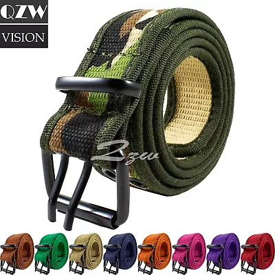 Unisex Web Belt 100% Cotton Canvas Adjustable Double Grommet Hole Military Jean • $7.79