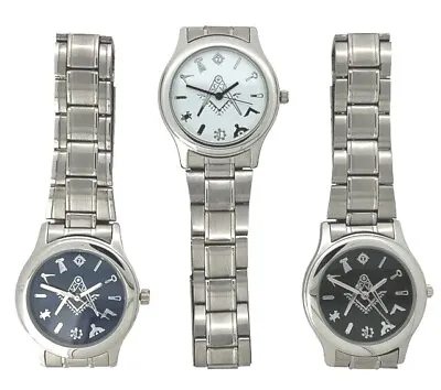 New Masonic Freemason Square And Compass Quartz Metal Bracelet Wristwatch • £19.95