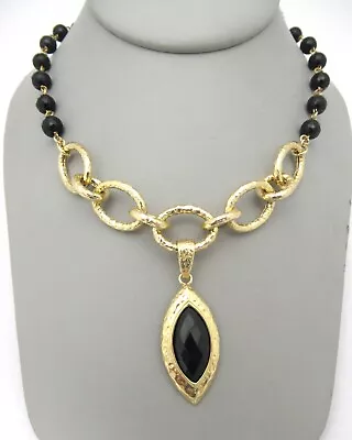 Veronese Etrusca Black Onyx Necklace 18k Gold Vermeil Over Sterling Silver 43.1g • $179