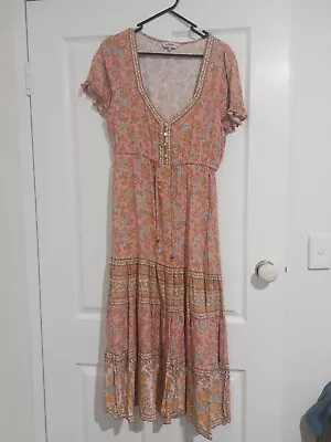 Arnhem Dress Womens Size 12 Maxi Boho Long Pink Floral Hippie Peasant Festival • $60