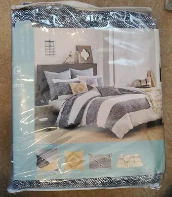 KAS AUSTRALIA Twin Duvet Cover Only South Hampton Navy & White NEW • £28.41