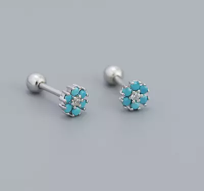 $12.95 • Buy 925 Sterling Silver Tiny Round Turquoise CZ Screw Back Stud Earrings 5mm PE21