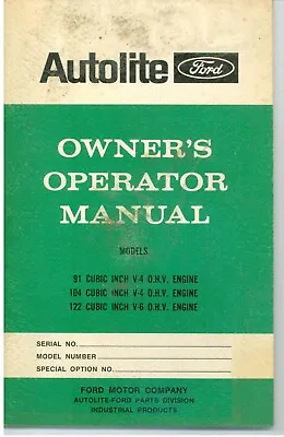$20.35 • Buy Autolite Ford V-4 V-6 OHV Engine Owner’s Operator Manual 1968