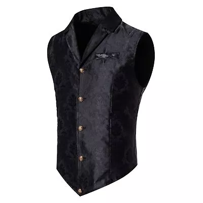 Mens Victorian Suit Vest Single Breasted Jacquard Steampunk Gothic Waistcoat Top • $25.27