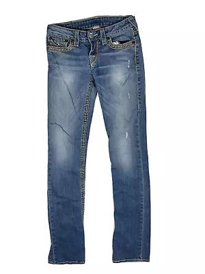 True Religion Jeans Women Sz 27 Flap Pockets Straight Blue Low Rise VGUC • $19.97