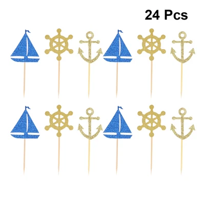 £5.17 • Buy 24pcs Sailing Boat Anchor Cake Topper Cake Picks Cupcake Decor Party Supplies Fo