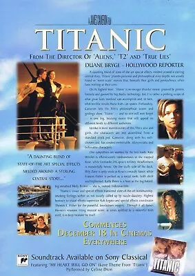 TITANIC Original DS ADV Movie Herald Leonardo DiCaprio Kate Winslett Billy Zane • $15.99