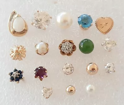 18 Single Assorted 14k Earrings Opal Diamond Pearl Jade Topaz + Free Insure Ship • $164.99