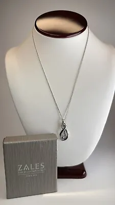 Zales Jewelry Black White Diamond Infinity Sterling Silver Necklace Box Tested • $125