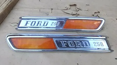 1968 1972 Ford Truck F-250 HOOD SIDE EMBLEMS Original Pair NAME PLATES • $235