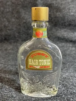 Vintage Hair Tonic Glass Bottle 4 1/2  Great Graphics! Eagle New York Paris Mark • $9.99