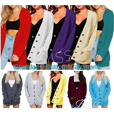 £12.99 • Buy Grandad Cable Knit Cardigan Chunky Button Long Sleeves Womens Ladies Plus Sizes