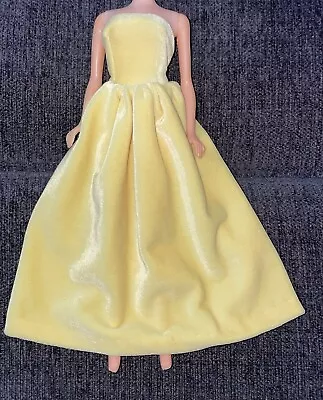 Vintage Velvet Yellow Strapless Hand Made Barbie Size Gown • $10.50