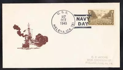 Cruiser USS HELENA CA-75 NAVY DAY 1945 Fancy Cancel Naval Cover B3639 • $4.95