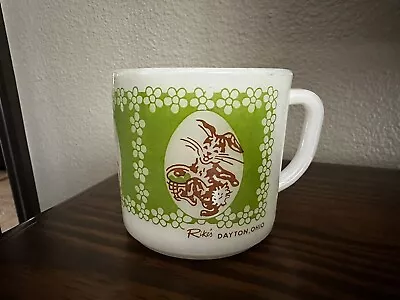 Vintage Federal USA Milk Glass Mug Easter Rabbit Bunny Rike's Dayton Ohio • $6.50