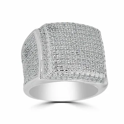 Men's Large Solid 925 Silver 4ct Simulated Diamond Pinky RING 14k Gold ICY Bling • $58.12