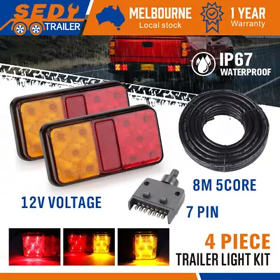 LED Trailer Tail Light Kit Pair Plug 8m 5 Core Wire Caravan Ute 7 Pin Flat Set • $37.99