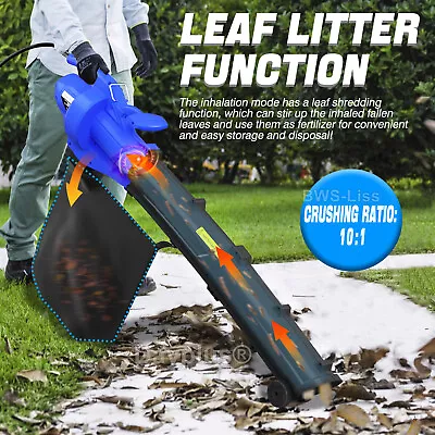 Garden Vacuum & Shredder Mulcher 3 In1 3000W Electric Leaf Blower Variable Speed • £35.26