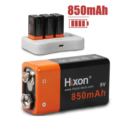Hixon 850mAh 9V Rechargeable Li-ion Batteries  4Pack With 4-Slot Battery Charger • £35.93