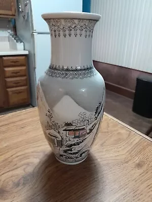 Vintage Made In Macau Chinese Hand Painted Porcelain Ceramic Vase RARE 8.5  Tall • $49.95