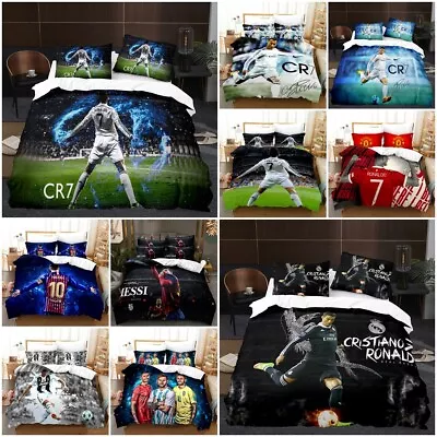 3D Football Star Ronaldo Messi Bedding Set Quilt Duvet Cover Pillowcase Gift UK • £20.99