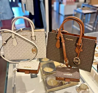 Michael Kors Shiela MD Satchel Crossbody Handbag Purse+Bifold ZipCoin Wallet Set • $285