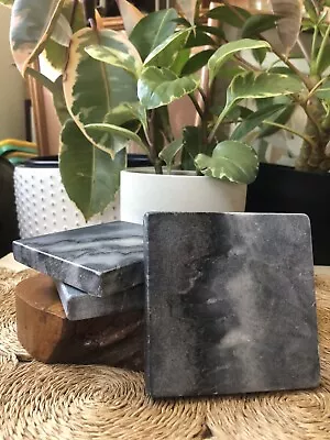 Marble Coasters Set Of 3 Squared Edges Natural Variation Gray & White Striation • $18