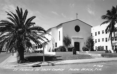 Miami Beach Florida~St Francis De Sales Catholic Church~Palm Tree~1940s RPPC • $5.50