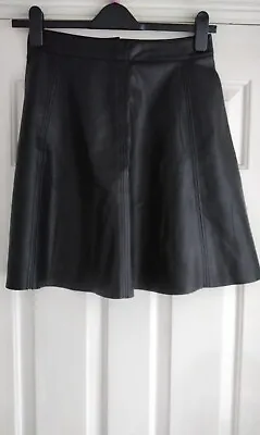 H&M Black Faux Leather Unlined Skirt Uk 10 Flared Length 50 Cms  • £4.99