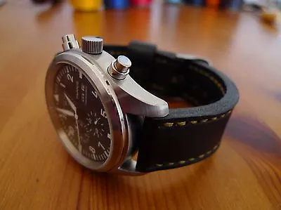 19mm Black Leather Watch Strap - Handmade In The UK. • £23