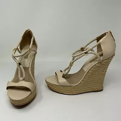 Michael Kors Collection Sherrie Braided Leather Woven Platform Espadrille Wedges • $37.50