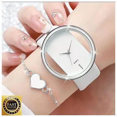 Watch And Bracelet Set Women Girls Fashion Leather Strap Wristwatch Gift Set • £5.99