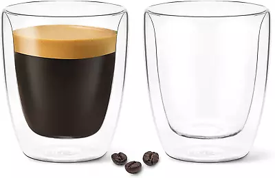 Lungo Espresso Coffee Mugs 160Ml Latte Clear Glass Set Of 2 5.4Oz Cups Double  • $38.56