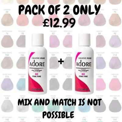 2x Adore Semi Permanent Hair Dye / Hair Colour 118ml + Uk Free Track Delivery • £13.25