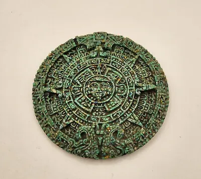 Vintage Aztec Mayan Green Stone Sun Calendar 3d Wall Hanging 5 Inches • $23