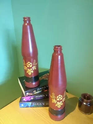 £6.10 • Buy Two Hand Painted Glass Bottle Table Centerpiece Flower Vase Red/Black/Gold