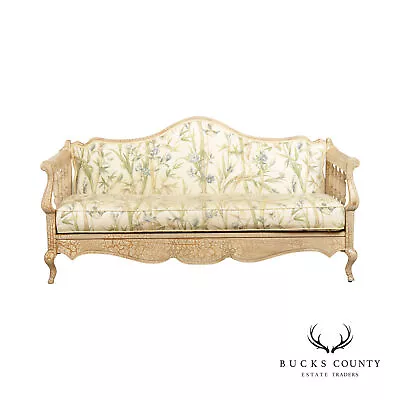 Robb And Stucky French Country Style Crackle Painted Wood Frame Sofa • $965
