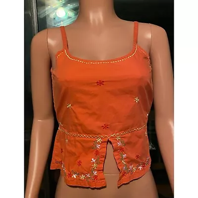 Vintage Passport Orange Floral Emroidered Tank Crop Top Size Small • $26.99