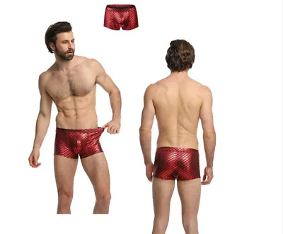 ZONBAILON Men's Underwear Shiny Fish Scale Print Flash Boxers Sexy Tight Briefs • $13.29