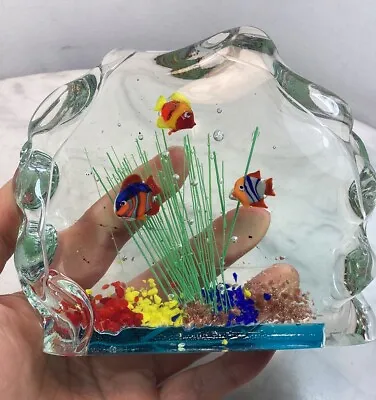Vintage MURANO Art Glass 3 Fish Aquarium Paperweight  • $75