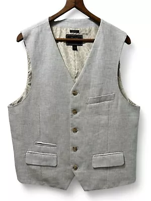 Jos. A. Bank Men's Beige Linen Vest Large Waistcoat Tailored Fit Lined Classic • $62