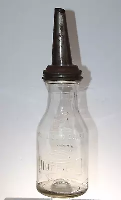 Vintage HUFFMAN Glass Oil Bottle W/spout - 1 Quart (Dayton Ohio) • $59.99